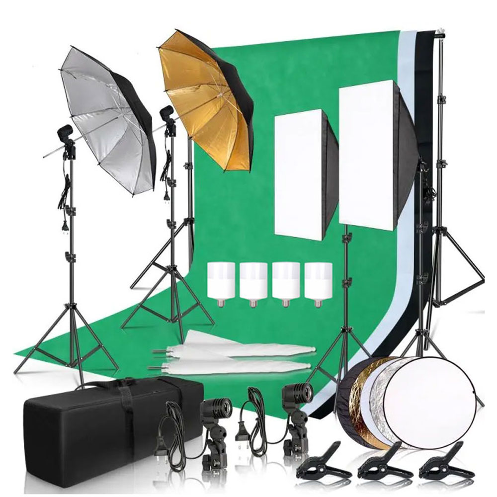 Photography Lighting Umbrella - ชุดไฟสตูดิโอถ่ายภาพแบบซอฟต์บ็อกซ์ พร้อมฉากหลังขนาด 2.6x3 เมตร 3 ชิ้น